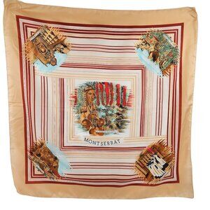 Montserrat Scarf Womens Italian Polyester Religious Cultural Art Beige Red